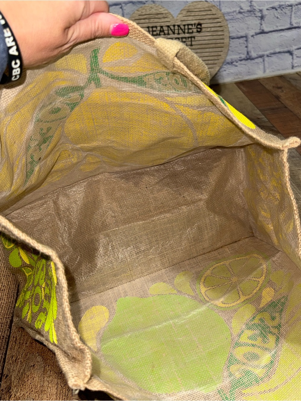 Trader Joe's Reusable Jute Tote Bag Lemon Lime Print Eco-Friendly Burlap - Picture 3 of 9
